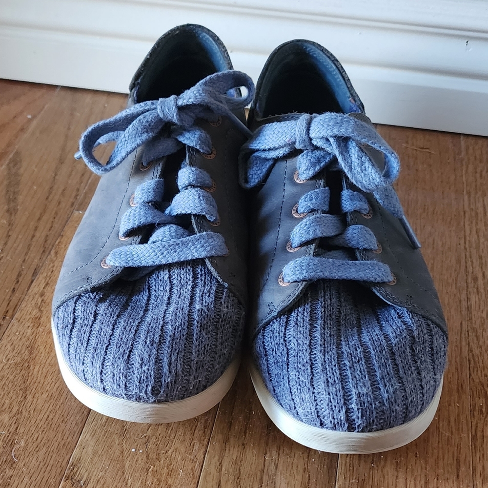 Chaco Denim Ionia Lace Leather And Knit Toe Blue Sneaker
